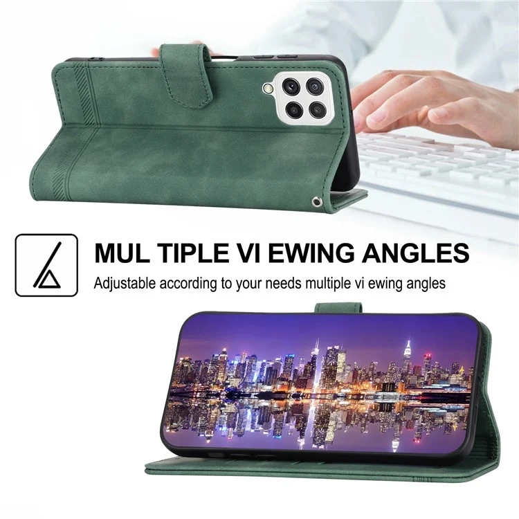DIERFENG DF-03 Handyhülle für Samsung Galaxy A22 4G (EU Version), Standfunktion Wallet Lines Bedrucktes Leder-Cover - Grün