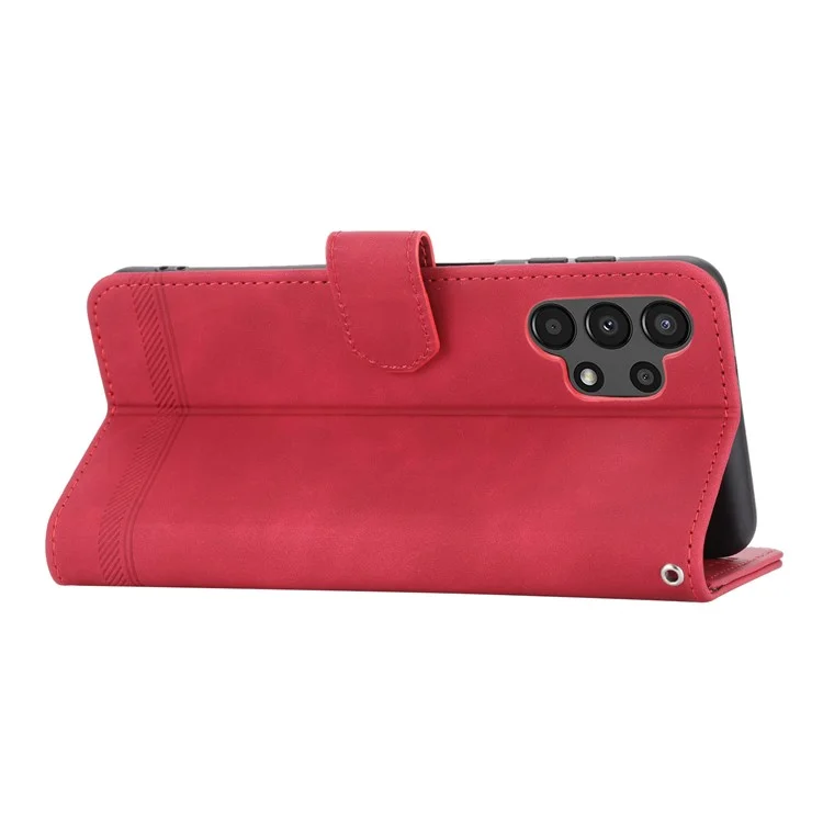 DIERFENG DF-03 Wallet Phone Case per Samsung Galaxy A13 4G / 5G, Stand PU Leather Lines Imprinted Phone Cover - Red