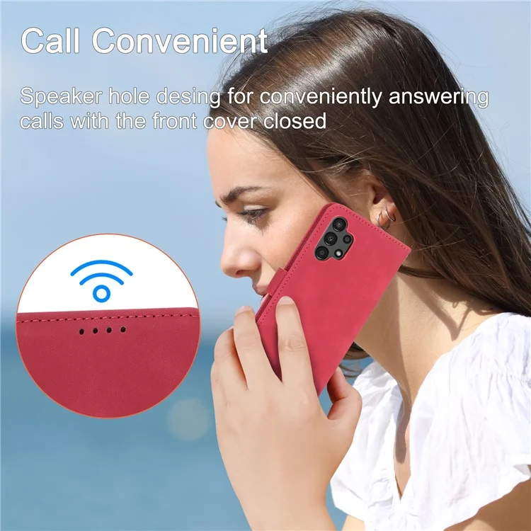 DIERFENG DF-03 Wallet Phone Case per Samsung Galaxy A13 4G / 5G, Stand PU Leather Lines Imprinted Phone Cover - Red