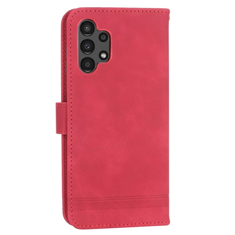 DIERFENG DF-03 Wallet Phone Case per Samsung Galaxy A13 4G / 5G, Stand PU Leather Lines Imprinted Phone Cover - Red