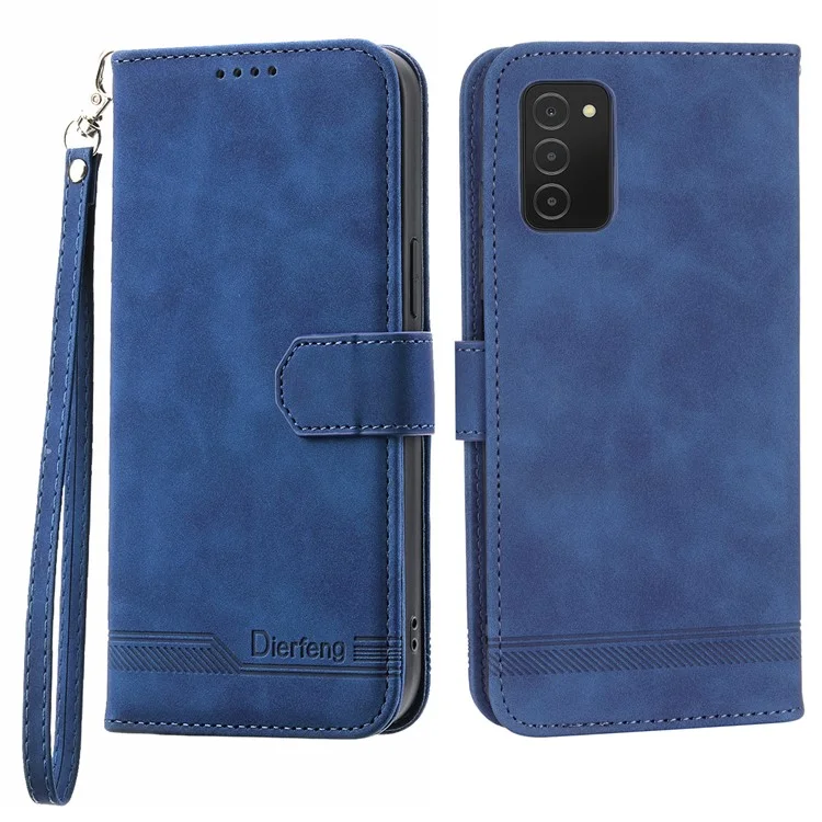 Estojo de couro DIERFENG DF-03 para Samsung Galaxy A03s (164,2 x 75,9 x 9,1 mm), Capa de telefone celular com linhas impressas e carteira com suporte - Azul