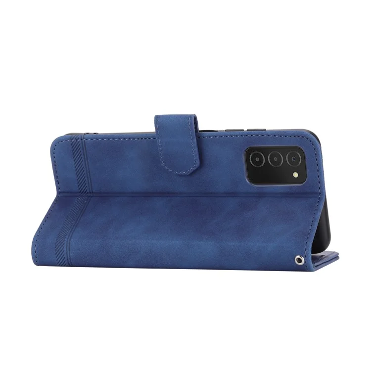 Estojo de couro DIERFENG DF-03 para Samsung Galaxy A03s (164,2 x 75,9 x 9,1 mm), Capa de telefone celular com linhas impressas e carteira com suporte - Azul