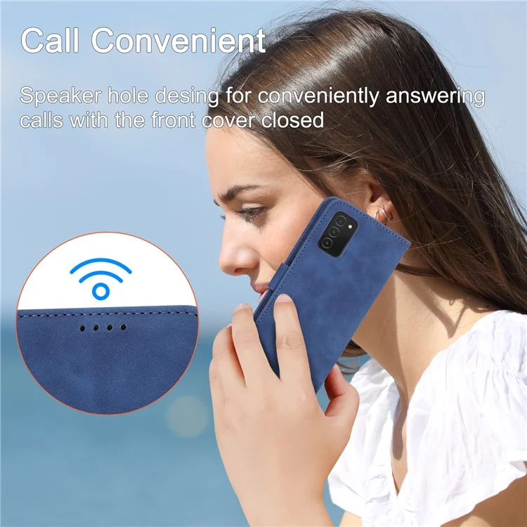 Estojo de couro DIERFENG DF-03 para Samsung Galaxy A03s (164,2 x 75,9 x 9,1 mm), Capa de telefone celular com linhas impressas e carteira com suporte - Azul