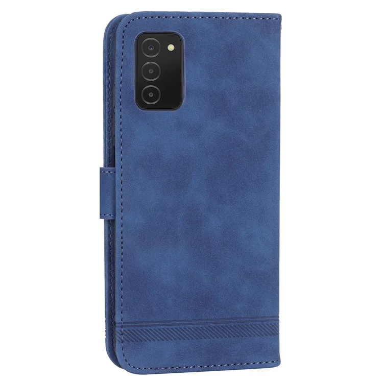 Estojo de couro DIERFENG DF-03 para Samsung Galaxy A03s (164,2 x 75,9 x 9,1 mm), Capa de telefone celular com linhas impressas e carteira com suporte - Azul