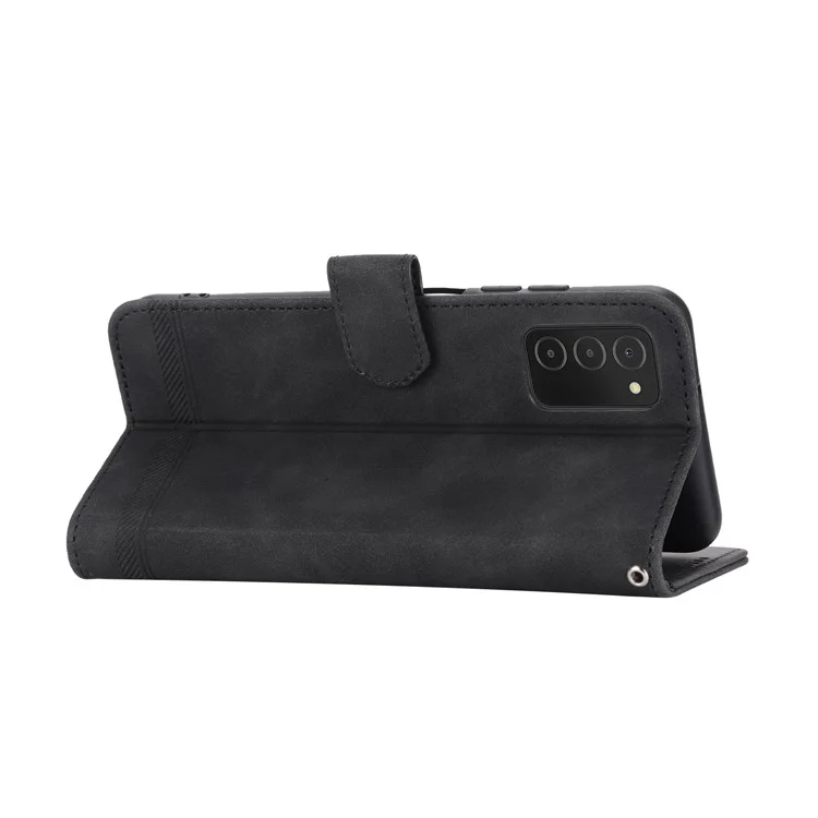 DIERFENG DF-03 Phone Case for Samsung Galaxy A03s (166.5 x 75.98 x 9.14mm), Stand Wallet Lines Imprinted Leather Phone Cover - Black