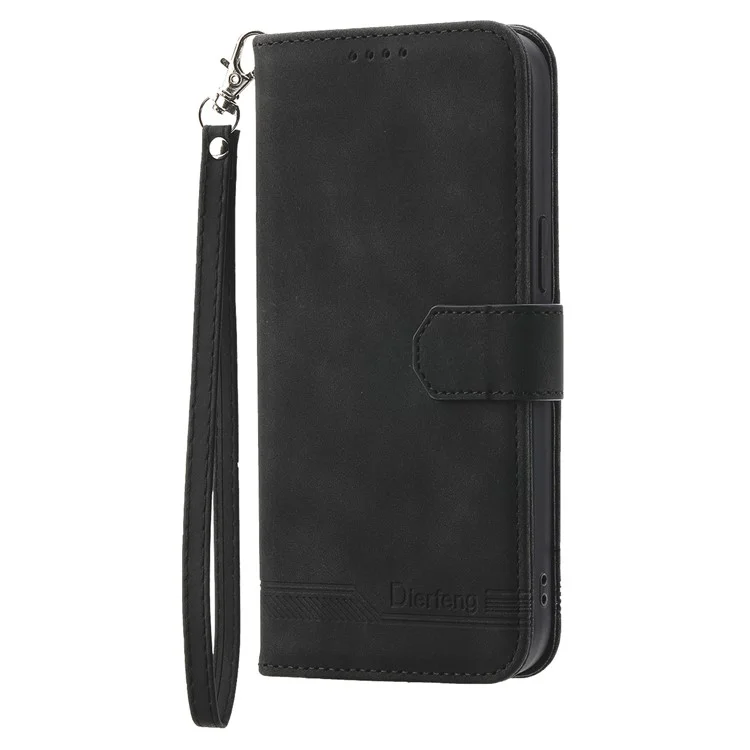 DIERFENG DF-03 Phone Case for Samsung Galaxy A03s (166.5 x 75.98 x 9.14mm), Stand Wallet Lines Imprinted Leather Phone Cover - Black