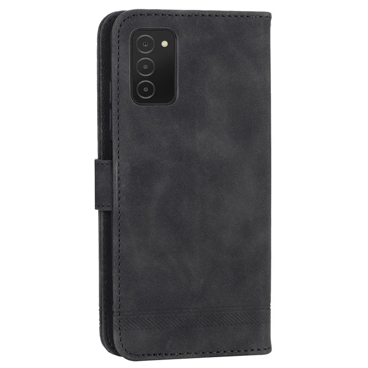 DIERFENG DF-03 Phone Case for Samsung Galaxy A03s (166.5 x 75.98 x 9.14mm), Stand Wallet Lines Imprinted Leather Phone Cover - Black
