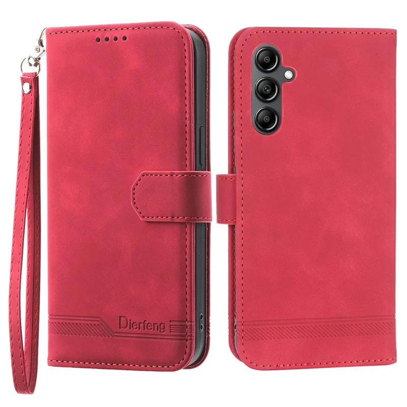 DIERFENG DF-03 Wallet Leather Case for Samsung Galaxy A34 5G, Lines Imprinted Stand Cell Phone Cover - Red