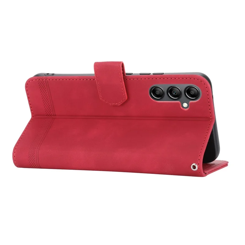 DIERFENG DF-03 Wallet Leather Case for Samsung Galaxy A34 5G, Lines Imprinted Stand Cell Phone Cover - Red