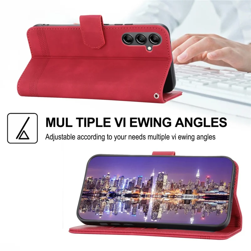 DIERFENG DF-03 Wallet Leather Case for Samsung Galaxy A34 5G, Lines Imprinted Stand Cell Phone Cover - Red