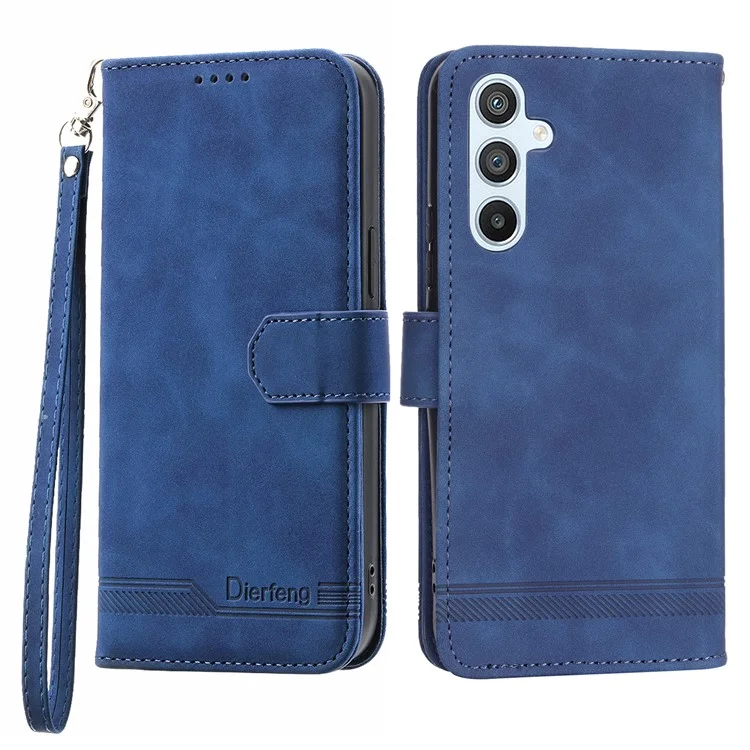 DIERFENG DF-03 Mobile Phone Leather Case for Samsung Galaxy A54 5G, Lines Imprinted Stand Wallet Phone Cover - Blue