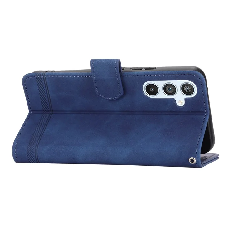 DIERFENG DF-03 Mobile Phone Leather Case for Samsung Galaxy A54 5G, Lines Imprinted Stand Wallet Phone Cover - Blue