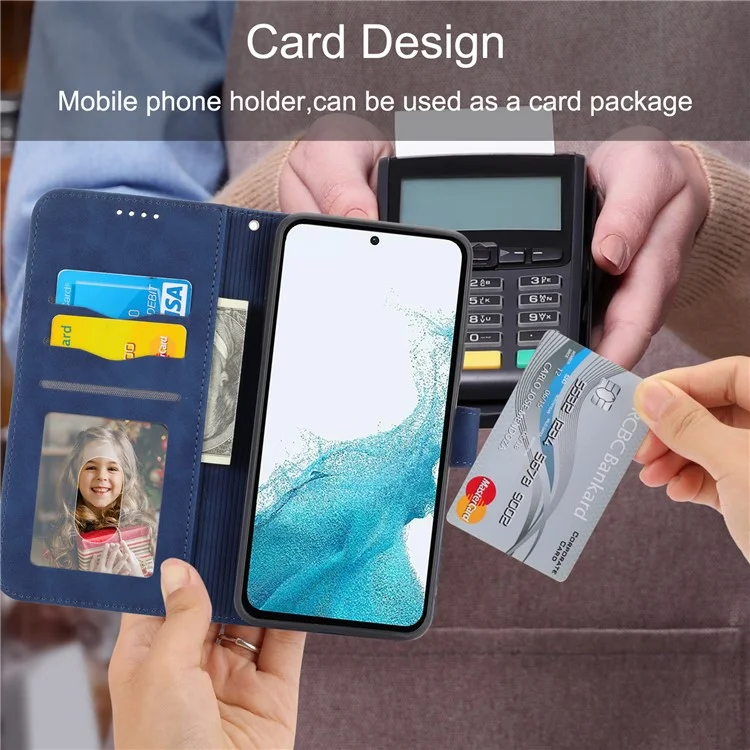DIERFENG DF-03 Mobile Phone Leather Case for Samsung Galaxy A54 5G, Lines Imprinted Stand Wallet Phone Cover - Blue