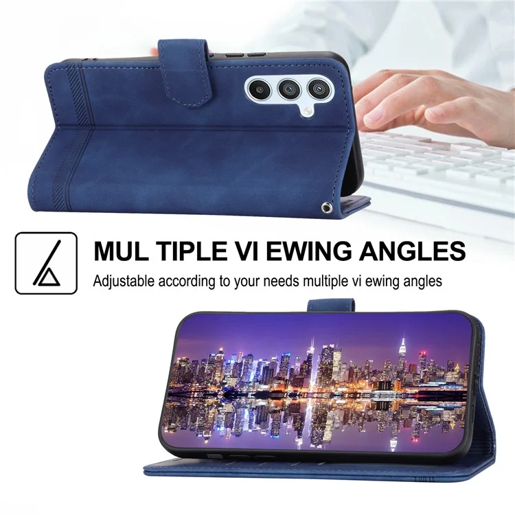 DIERFENG DF-03 Mobile Phone Leather Case for Samsung Galaxy A54 5G, Lines Imprinted Stand Wallet Phone Cover - Blue
