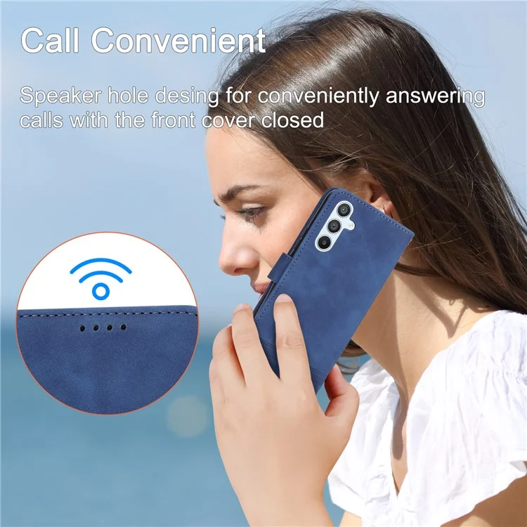 DIERFENG DF-03 Mobile Phone Leather Case for Samsung Galaxy A54 5G, Lines Imprinted Stand Wallet Phone Cover - Blue