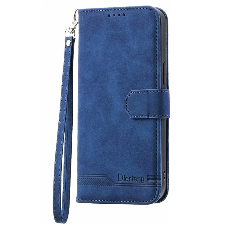 DIERFENG DF-03 Mobile Phone Leather Case for Samsung Galaxy A54 5G, Lines Imprinted Stand Wallet Phone Cover - Blue