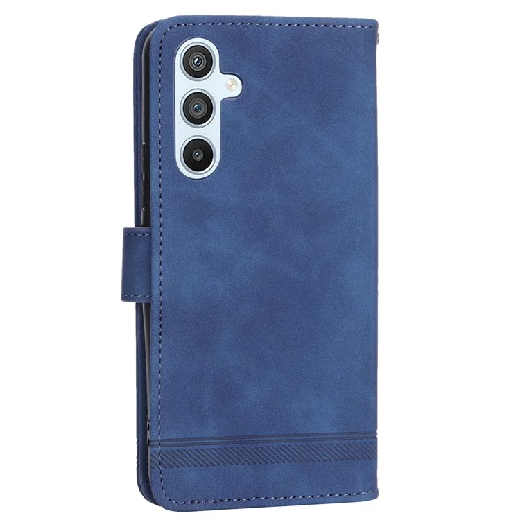 DIERFENG DF-03 Mobile Phone Leather Case for Samsung Galaxy A54 5G, Lines Imprinted Stand Wallet Phone Cover - Blue