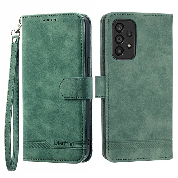 DIERFENG DF-03 Phone Wallet Case for Samsung Galaxy A53 5G, PU Leather Stand Lines Imprinted Phone Cover - Green