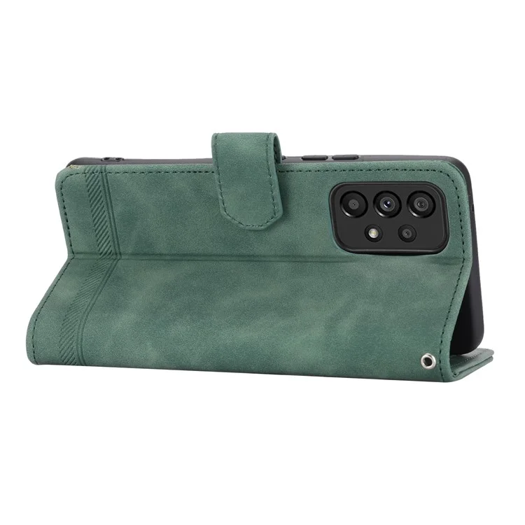 DIERFENG DF-03 Phone Wallet Case for Samsung Galaxy A53 5G, PU Leather Stand Lines Imprinted Phone Cover - Green