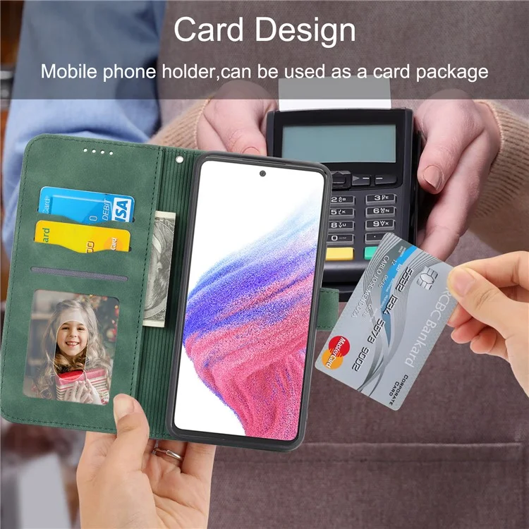 DIERFENG DF-03 Phone Wallet Case for Samsung Galaxy A53 5G, PU Leather Stand Lines Imprinted Phone Cover - Green
