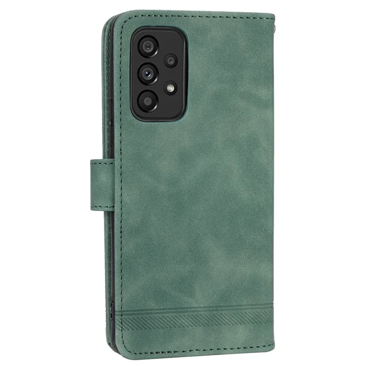 DIERFENG DF-03 Phone Wallet Case for Samsung Galaxy A53 5G, PU Leather Stand Lines Imprinted Phone Cover - Green