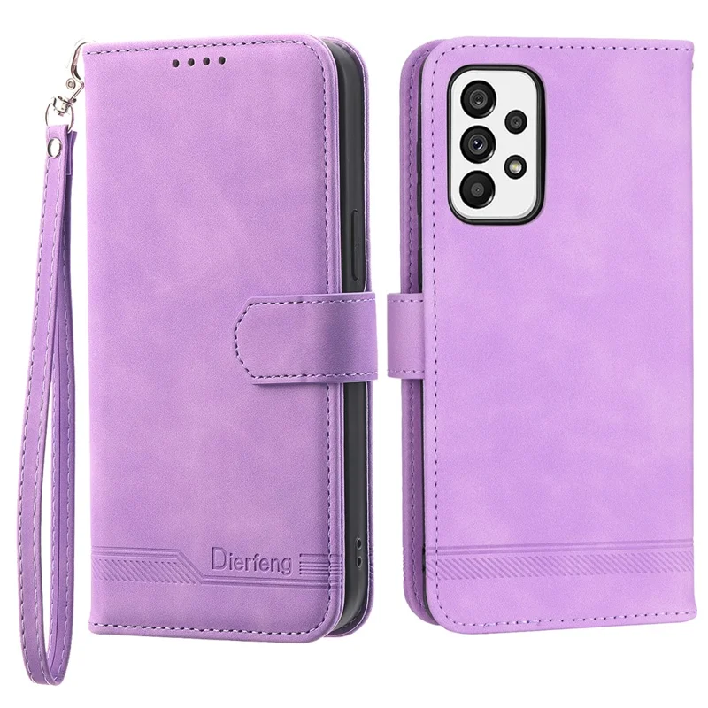 DIERFENG DF-03 Чехол для телефона Samsung Galaxy A73 5G, с нанесенным рисунком, откидной держатель, кожаный чехол - пурпурный
