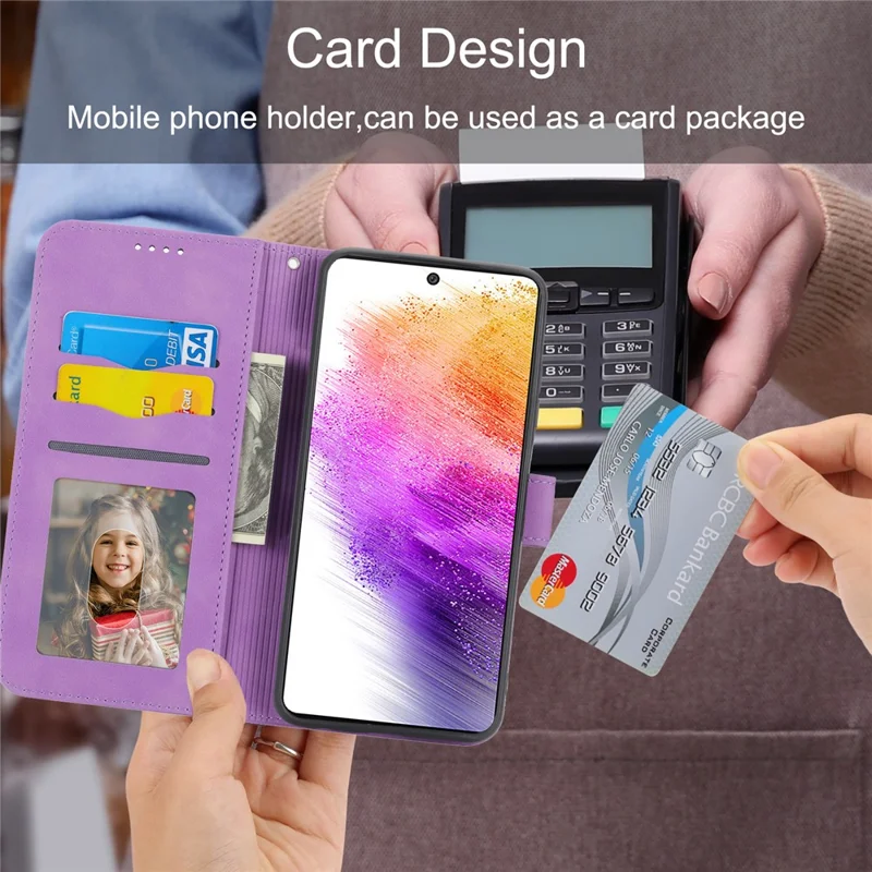 DIERFENG DF-03 Чехол для телефона Samsung Galaxy A73 5G, с нанесенным рисунком, откидной держатель, кожаный чехол - пурпурный