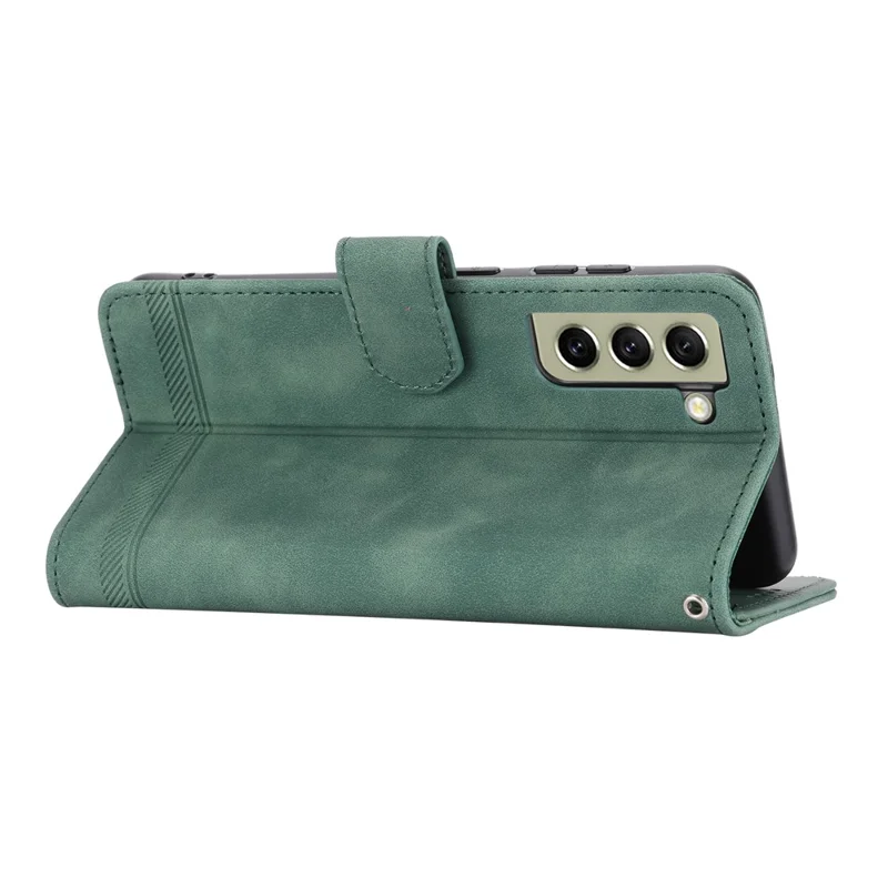 DIERFENG DF-03 Telefoonhoesje voor Samsung Galaxy S21 FE 5G, Standaard Portemonnee Hoes van PU Leer met Lijnafdruk - Groen