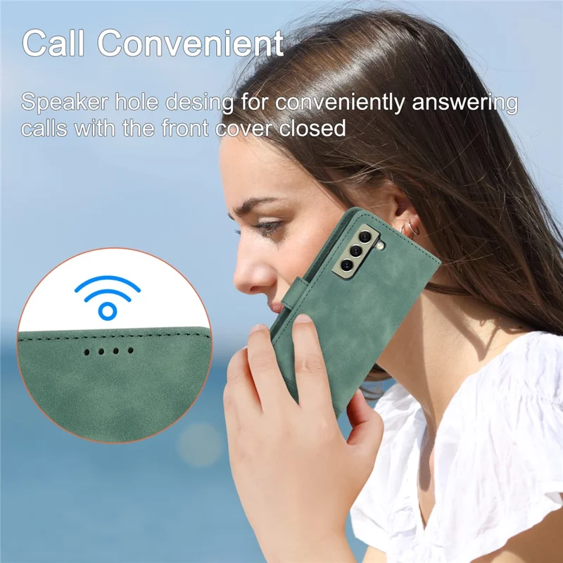 DIERFENG DF-03 Telefoonhoesje voor Samsung Galaxy S21 FE 5G, Standaard Portemonnee Hoes van PU Leer met Lijnafdruk - Groen