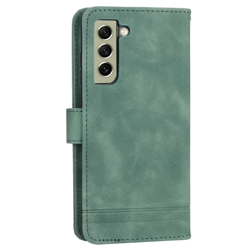 DIERFENG DF-03 Telefoonhoesje voor Samsung Galaxy S21 FE 5G, Standaard Portemonnee Hoes van PU Leer met Lijnafdruk - Groen