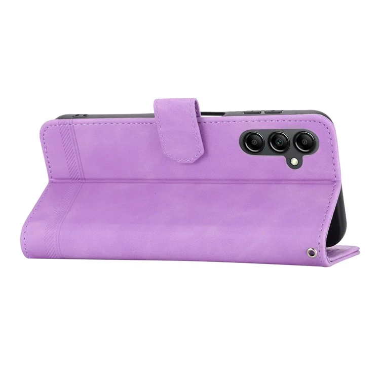 DIERFENG DF-03 Estuche de teléfono Soporte Cartera para Samsung Galaxy A14 5G / A14 4G Funda de Piel de PU con Líneas Grabadas - Morado