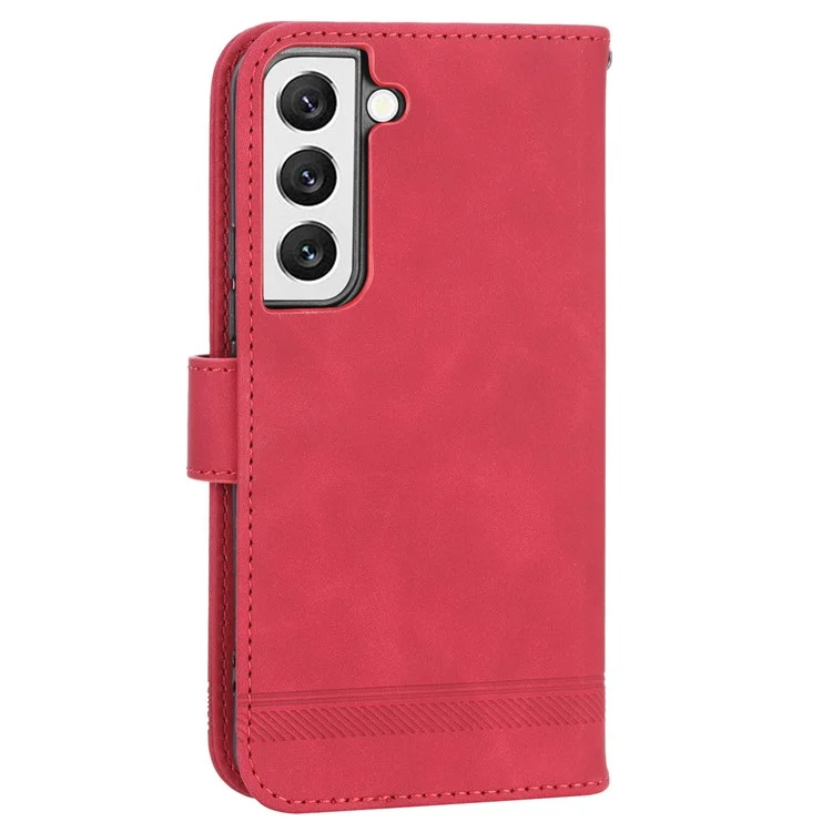 DIERFENG DF-03 Capa de Telefone de Couro para Samsung Galaxy S22 5G, Linhas Impressas Stand Wallet Cell Phone Case - Vermelho