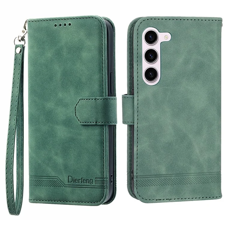 DIERFENG DF-03 PU Leather Stand Phone Case для Samsung Galaxy S23, кожаный кошелек с узором - Зеленый