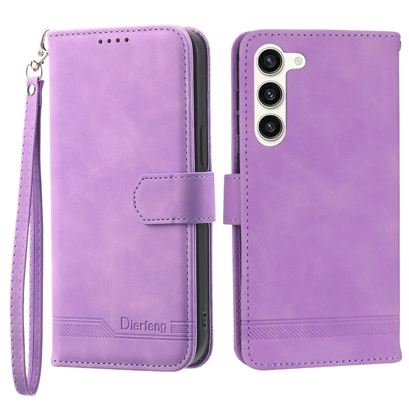 DIERFENG DF-03 Wallet Phone Cover für Samsung Galaxy S23+, mit geprägten Linien, PU-Leder, Standfunktion, Schutzhülle - Lila