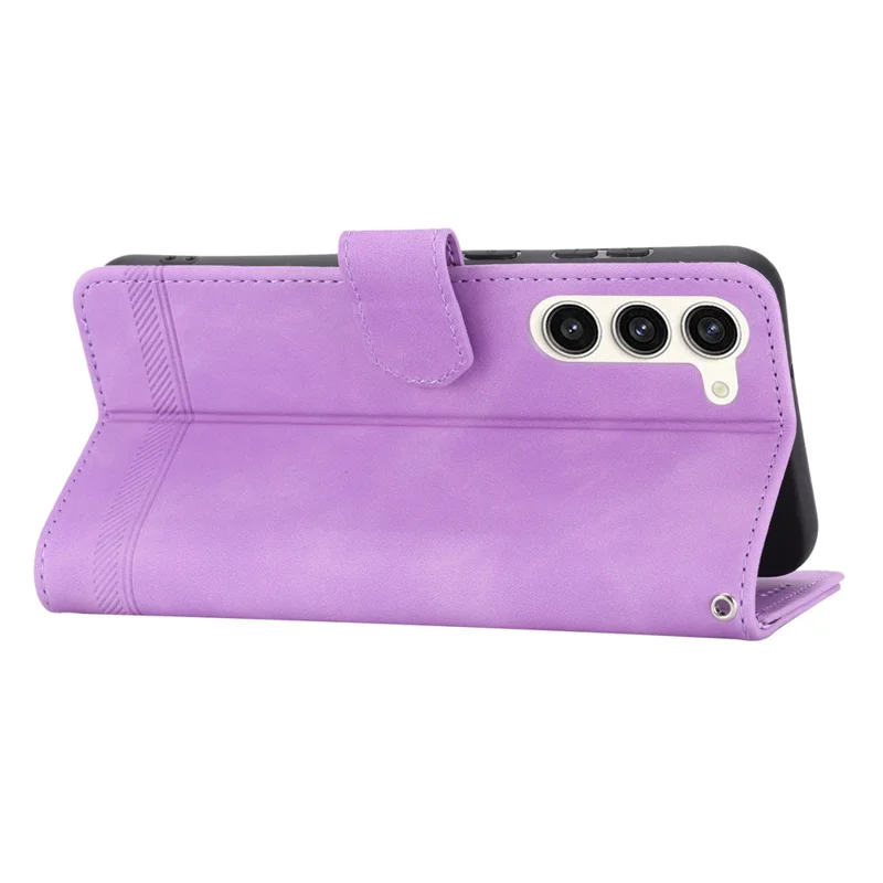 DIERFENG DF-03 Wallet Phone Cover für Samsung Galaxy S23+, mit geprägten Linien, PU-Leder, Standfunktion, Schutzhülle - Lila