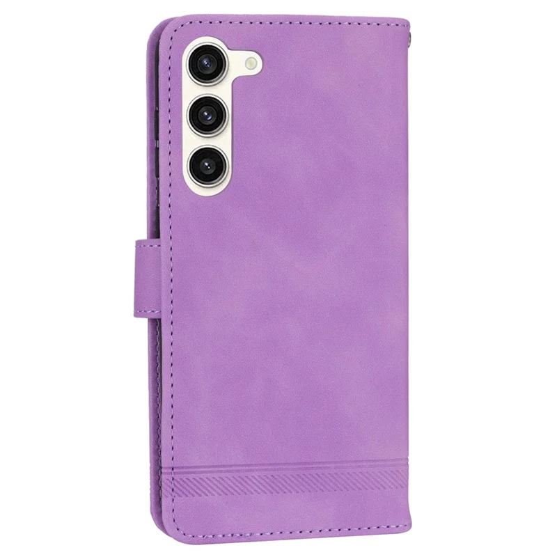 DIERFENG DF-03 Wallet Phone Cover für Samsung Galaxy S23+, mit geprägten Linien, PU-Leder, Standfunktion, Schutzhülle - Lila