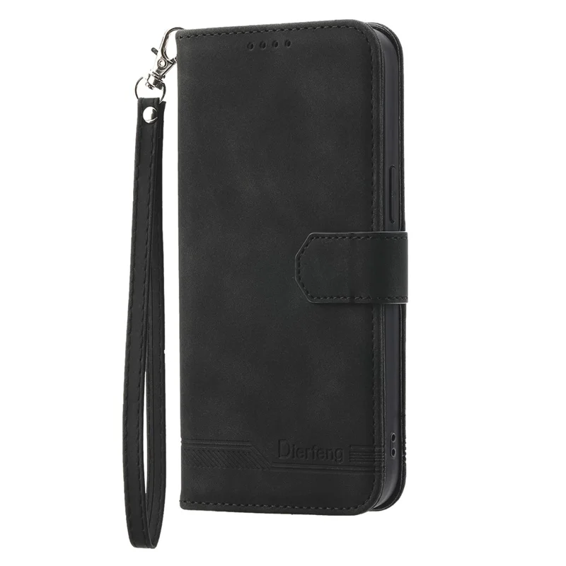 DIERFENG DF-03 غطاء هاتف مقاوم للسقوط لهاتف iPhone 14، غطاء خلية من الجلد المطبوع بخطوط مع محفظة وحامل - أسود