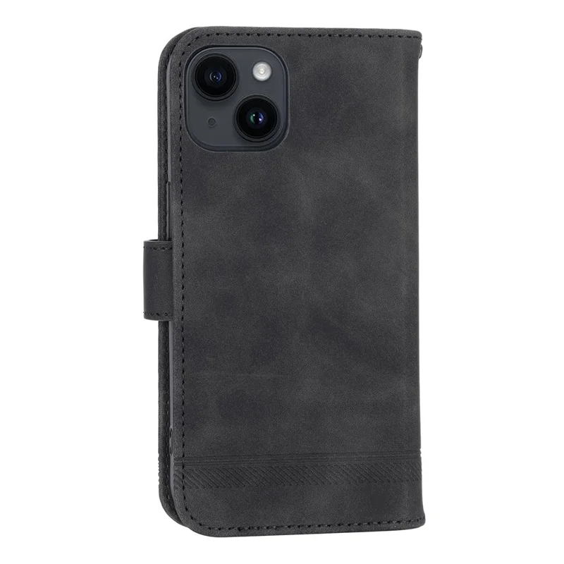 DIERFENG DF-03 غطاء هاتف مقاوم للسقوط لهاتف iPhone 14، غطاء خلية من الجلد المطبوع بخطوط مع محفظة وحامل - أسود