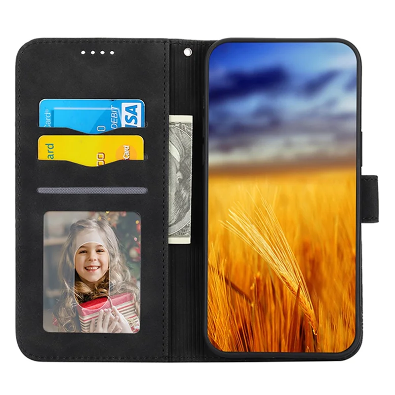 DIERFENG DF-03 غطاء هاتف مقاوم للسقوط لهاتف iPhone 14، غطاء خلية من الجلد المطبوع بخطوط مع محفظة وحامل - أسود
