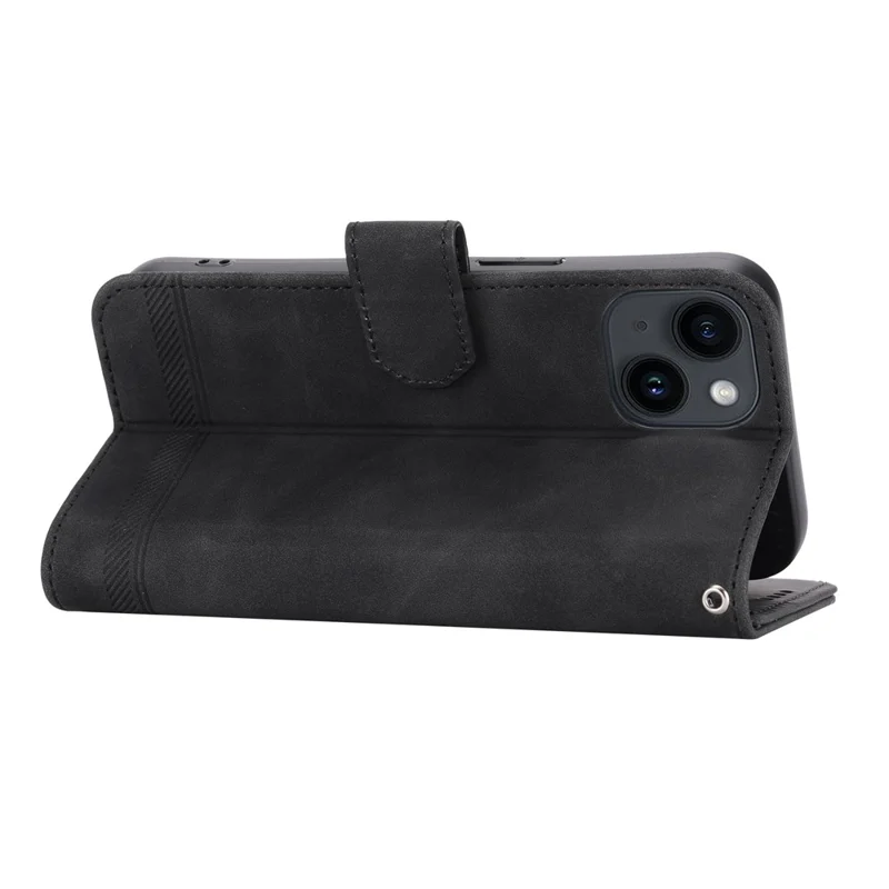DIERFENG DF-03 غطاء هاتف مقاوم للسقوط لهاتف iPhone 14، غطاء خلية من الجلد المطبوع بخطوط مع محفظة وحامل - أسود