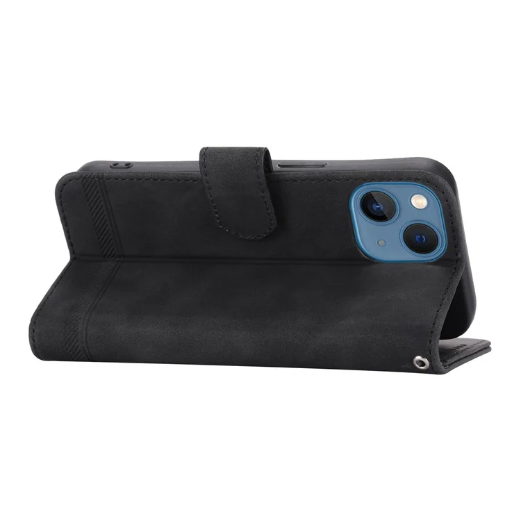 DIERFENG DF-03 Drop-proof Phone Case für iPhone 13 mini 5,4 Zoll, Stand-Wallet PU-Leder mit Linien-Prägung, Handyhülle - Schwarz