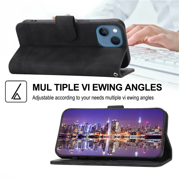 DIERFENG DF-03 Drop-proof Phone Case für iPhone 13 mini 5,4 Zoll, Stand-Wallet PU-Leder mit Linien-Prägung, Handyhülle - Schwarz