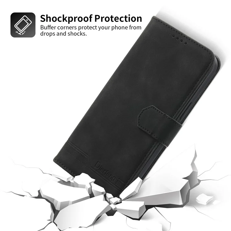 DIERFENG DF-03 Drop-proof Phone Case für iPhone 13 mini 5,4 Zoll, Stand-Wallet PU-Leder mit Linien-Prägung, Handyhülle - Schwarz