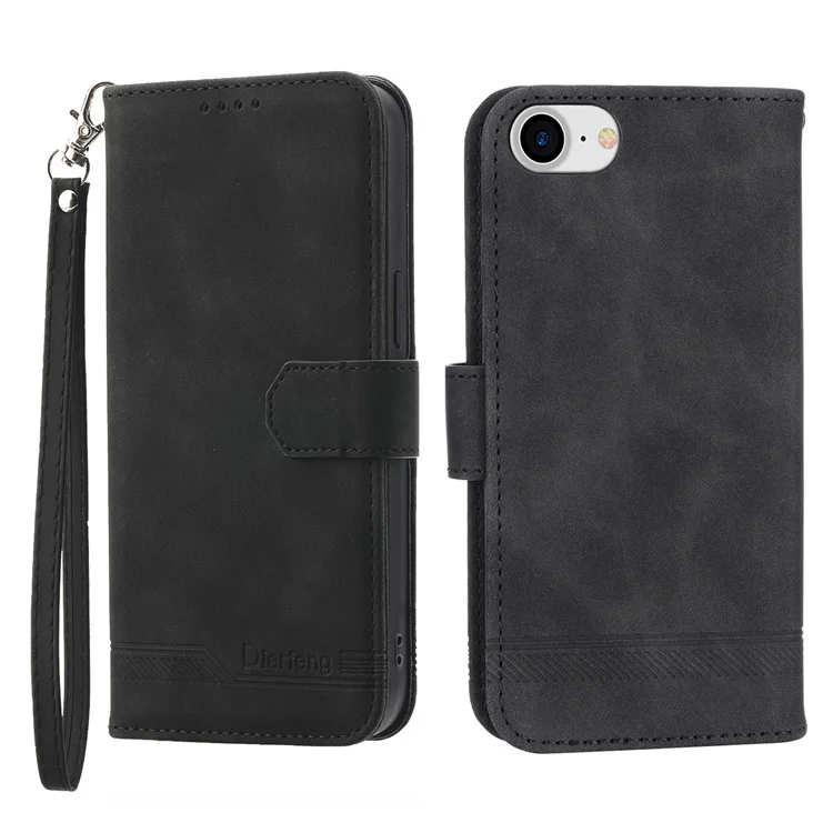 DIERFENG DF-03 Phone Case for iPhone 7 / 8 4.7 inch / SE (2020) / SE (2022), Lines Imprinted Leather Protective Phone Cover Wallet Stand - Black