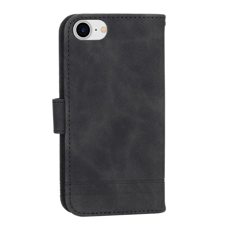 DIERFENG DF-03 Phone Case for iPhone 7 / 8 4.7 inch / SE (2020) / SE (2022), Lines Imprinted Leather Protective Phone Cover Wallet Stand - Black