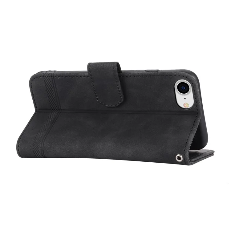 DIERFENG DF-03 Phone Case for iPhone 7 / 8 4.7 inch / SE (2020) / SE (2022), Lines Imprinted Leather Protective Phone Cover Wallet Stand - Black