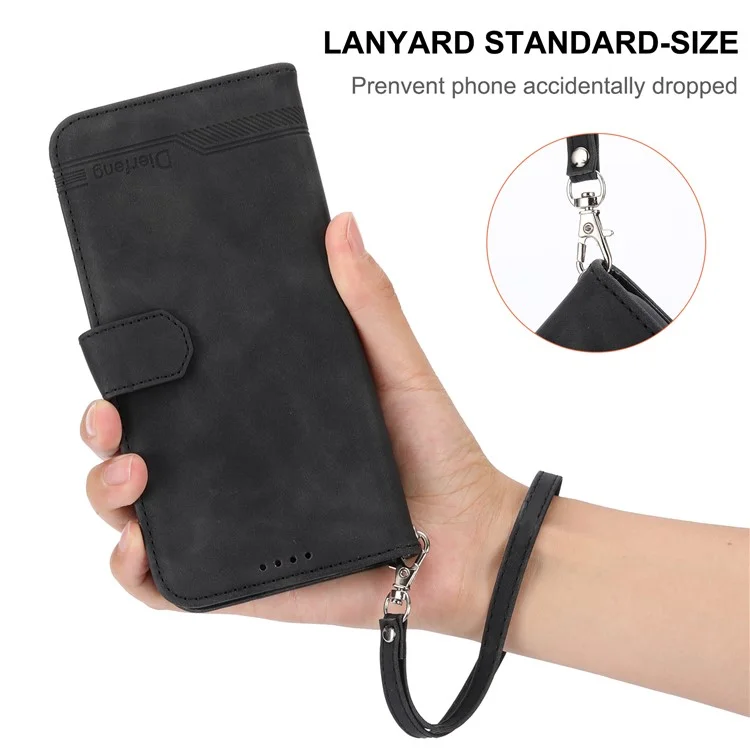 DIERFENG DF-03 Phone Case for iPhone 7 / 8 4.7 inch / SE (2020) / SE (2022), Lines Imprinted Leather Protective Phone Cover Wallet Stand - Black