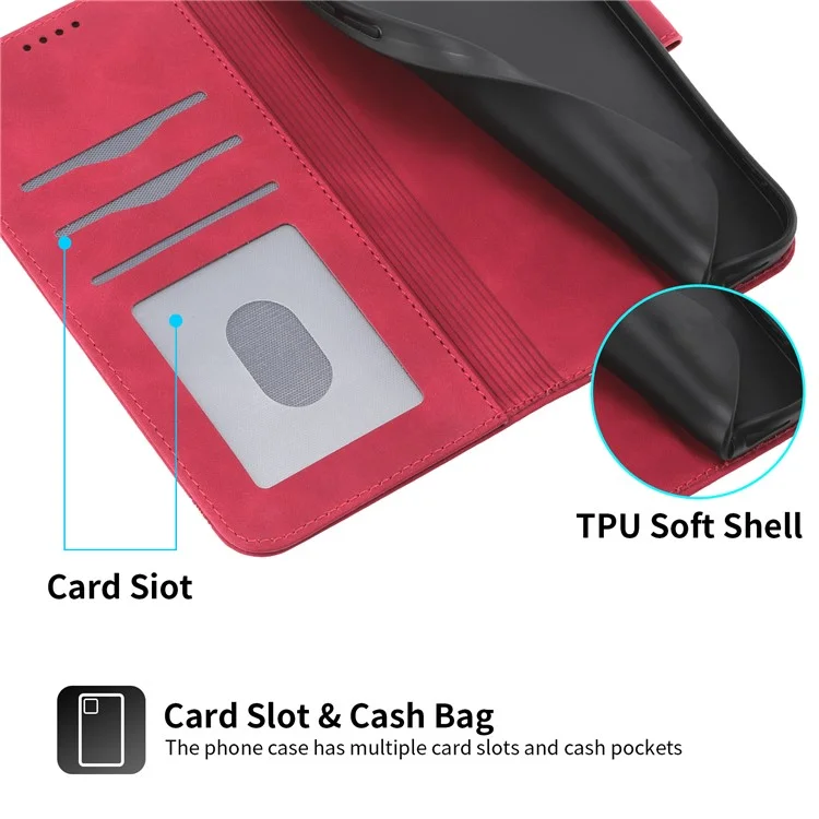 DIERFENG DF-03 Leather Phone Case for iPhone 12 Pro Max 6.7 inch, Lines Imprinted Phone Shell Flip Wallet Cover Stand - Red