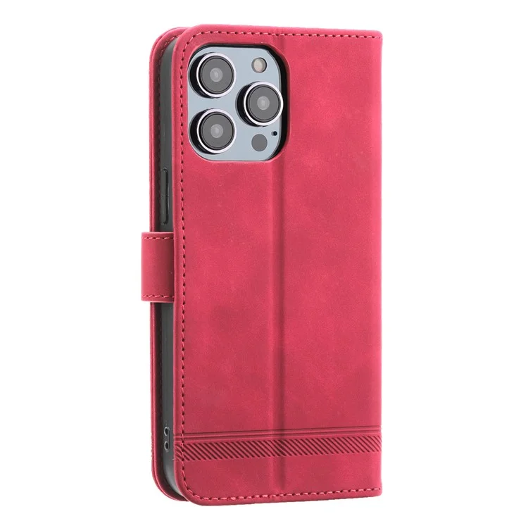 DIERFENG DF-03 Leather Phone Case for iPhone 12 Pro Max 6.7 inch, Lines Imprinted Phone Shell Flip Wallet Cover Stand - Red