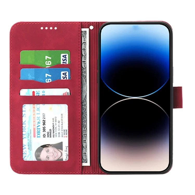 DIERFENG DF-03 Leather Phone Case for iPhone 12 Pro Max 6.7 inch, Lines Imprinted Phone Shell Flip Wallet Cover Stand - Red